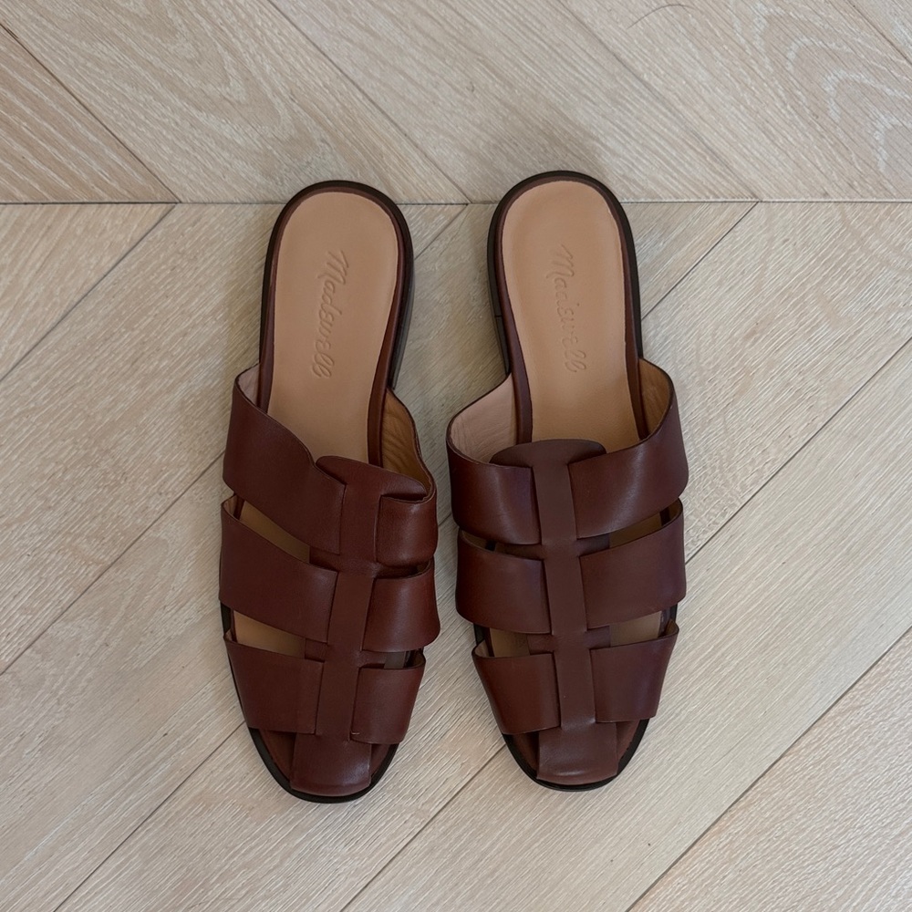 Madewell Brown Woven Leather Slide Mules